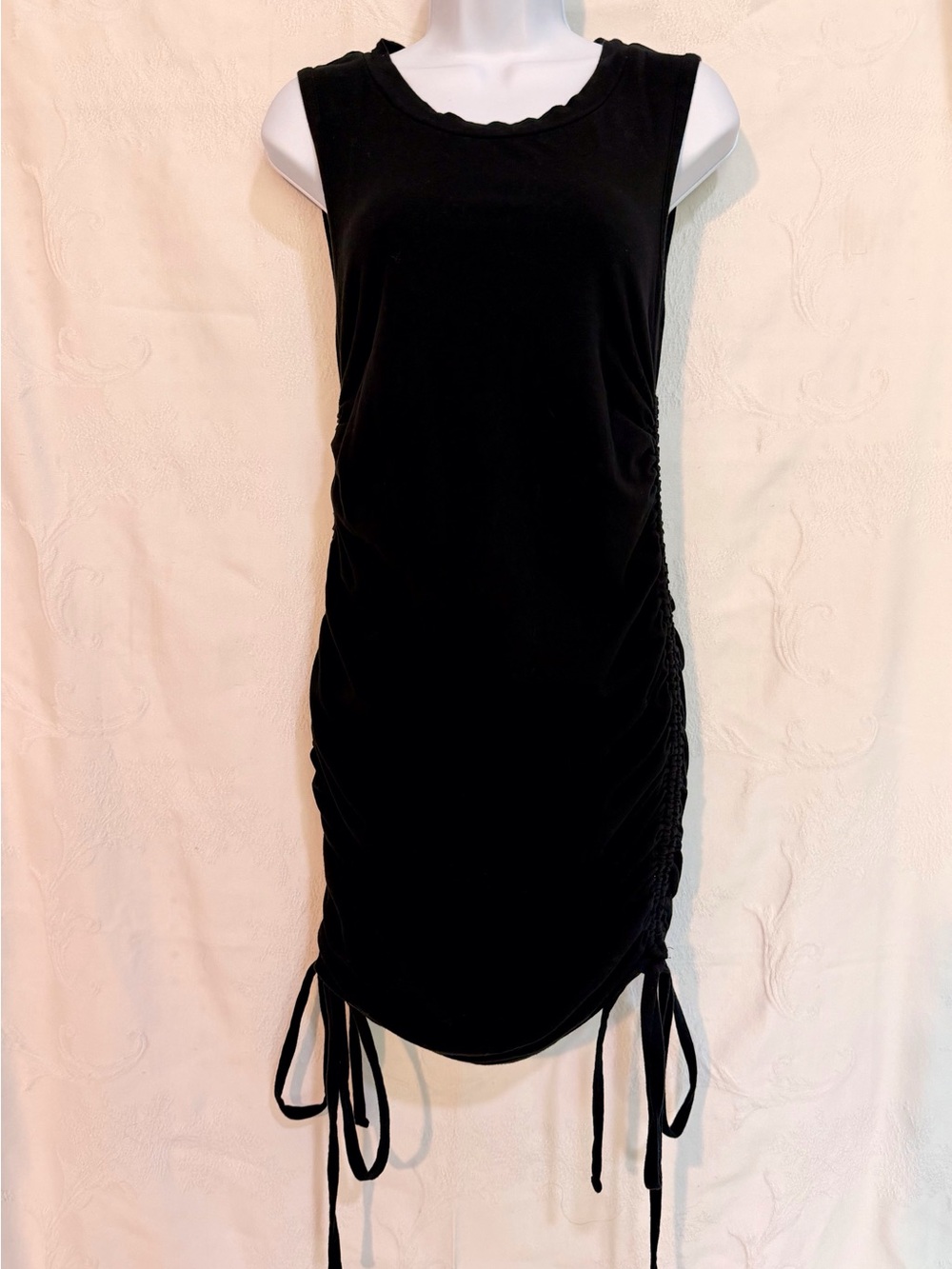 Savvi Black Dress with Drawstring Side and Adjustable Length D0046